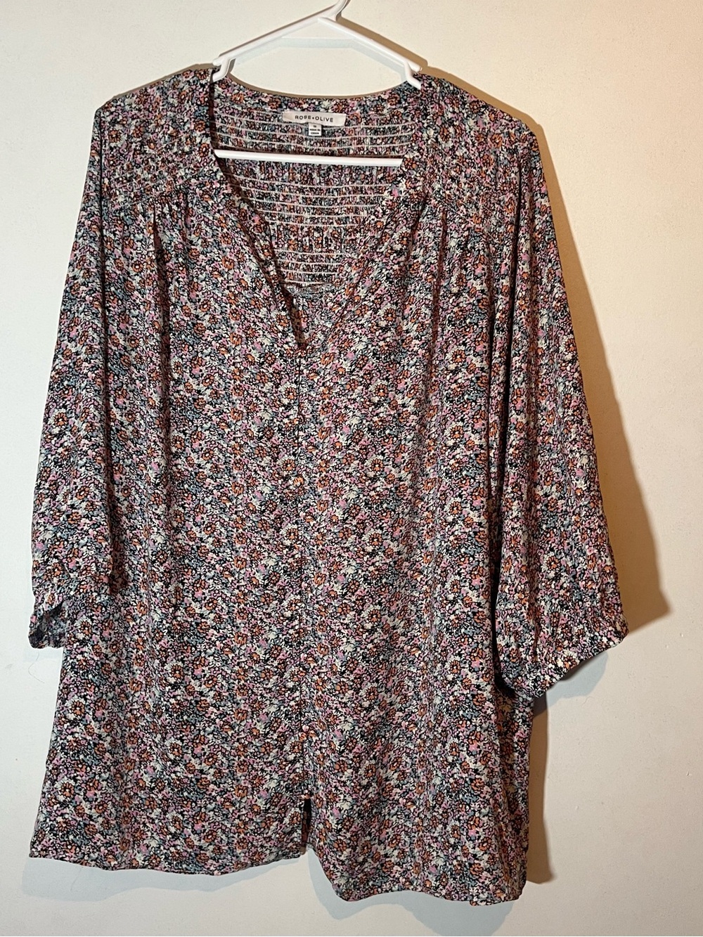 Rose & Olive Pink Floral Split-Neck Tunic